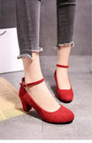 Women's Fashion Pumps Sweet Woman Thick High Heels Ankle Strap Flock Female Platform Women