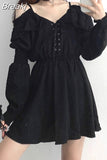 Black Dress Women Casual Button Lace Evening Party Sexy Mini Dress Female Long Sleeve One-piece Dress Korean 2023