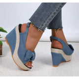 for Women Ankle Buckle Wedges Sandals for Women Summer Denim Sandal Comfortable Thick Sole Mujer Plus Size