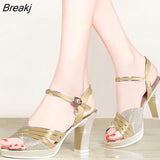 Size Summer Women's Shoes Heel Height Open Toe Sandals Fashion Silver Gold Bling Rhinestone Fish Mouth Party Sandal