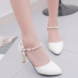 Women Fashion High Quality White Pointed Toe Buckle Strap Pu Leather Stiletto Ladies Casual Pink Comfort High Heel Shoes
