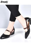 Soft Leather Sandals Women Summer Fashion Bag with Pointed Tip Lace Up Heels Thick and Low-Heel Hollow Work Shoes