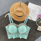 Rhinestone Decoration Crop Tops for Women Sexy Corset Tank Top Luxury Sparkle Push up Bra Fashion Club Outfits New