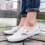 2023 Summer Breathable Leather Shoes Men Casual Loafers Brand Design Handmade Men Flats Soft Leather Moccasins Boat