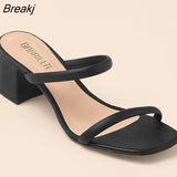 Summer Peep Toe Women Slippers Fashion Solid Color Outdoor Square Heels Sandals Sexy Beach Slides Pumps Sandalias De