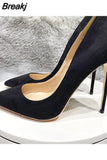 pure color stiletto pointed toe 12cm high heels elegant office handmade daily wear ladies pump red black RM028