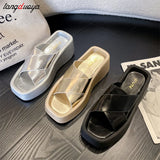 Gold High heeled slippers Women summer New Brand Designer Peep Toe Sandals Women Soft comfortable platform slipper