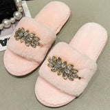 Fur Slippers 2024 New Fashion Chain Design Women Home Slippers Winter Indoor Open Toe Flat Non-slip Leisure Female