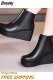 Genuine Leather Autumn Winter Boots Shoes Women Ankle Boots Female Wedges Boots Women Boot Platform Shoes Warm Botas