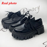 Patent Leather Platform Oxford Shoes for Women 2023 Spring Casual Lace Up Flats Woman Black Chunky Shoes Zapatillas