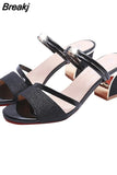 Slippers Sequin Fabric High Heels Buckle Cool Summer Casual Open Toe Shoes for Women Pantuflas Zapatos Mujer