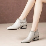 Spring and Autumn Bow Side Zipper Middle Heel Large Size Short Boots Women Pointed Face Comfortable Women's