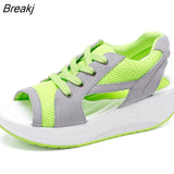 Sandals 2023 New Ladies Platform Sandals Wedge Lace-Up Comfortable Women Sandals Open Toe Mesh Casual Summer