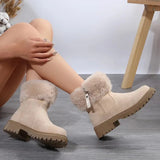 Non Slip Warm Fur Snow Boots Women Thick Bottom Faux Suede Winter Boots Woman Zipper Platform Ankle Botas Mujer