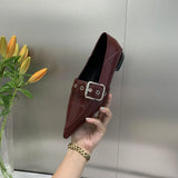 New Light Extravagant Square Metal Buckle Deep-Mouth Commuter Shallow-Heeled French Vintage