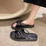 Women Slippers Summer Shallow Med Slides Platform Fashion Butterfly-Knot Shale Female Beach Soft Luxury Sabot