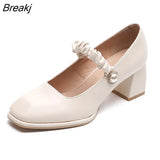 Fashion Offie Lady Shoes Elegant Women Pumps Brand Ladies High Heels Mary Janes Shoes Square Heel 5.5cm Plus Size 42