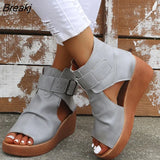 New Summer Women Sandals Fashion Retro Peep Toe Platform Sandals PU Leather Zipper Thick Bottom Women Shoes Ladies