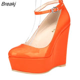 Women Sexy Shoes High Heels Platform Pumps Slipsole Wedges Buckle Strap Round Toe Stilettos Wedding