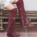 Bohemia Knee-length Women Boots Ethnic Personality High Boots Tassels Faux Suede Boots Girl Flat Bottom Long Botas