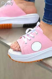 Women's Slippers 2023 Summer New Fashion Thick Bottom Cross Lace Black Dress Flat Slippers Canvas Casual Beach