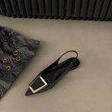 Flat-Bottomed Black Baotou Sandals Fairy Shoes 2023 New Spring And Summer Pointed Diamond Single