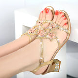 Women's Diamond Sandals 2024 New Summer High Heels With Leather Heels Set With Diamonds, Thick Heels For Women's