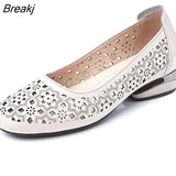 2022 Summer Fashion Ladies Shoes Hollow Women Casual Med High Heels Tenis Feminino Genuine Leather