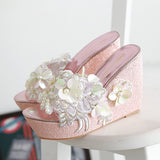 Wedges Slippers High Heels Women's Summer Flower Decoration Sandals Fashion Silver Female Casual Gold Shoes Size