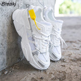 Mesh Chunky Heels 5cm Womens Platform Sneakers Male's Couples Vulcanized Shoes Casual Female White for Spring