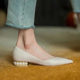 Women's Summer Footwear Pearl Pointed Toe Shoes for Woman 2023 White Moccasins Low Heel Elegant on Offer E Fashion Korean