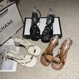 Women's summer chunky toe sandals, black, white, brown, white with temperament toe sandals for