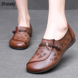 Summer Genuine Leather Flats New Fashion Women Shoes Woman For Mom Women's Comfortable Handmade Pregnant Hollow