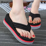 Women Flip Flops Fashion Slope Thick Sand Beach Slippers Candy Color Wedges Platform Indoor Outdoor Slippers