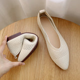 Cloth Square Head Grandma Shoes 2024 New Soft Soles Hollowed-Out Shallow Casual Ladyshoes Knitted Flat Soles Flying Knitted Single
