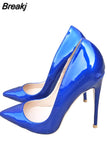 Sexy Women High Heels Shoes Stiletto 12 cm Pumps Blue Pointed Toe Woman Shoes Party Plus Size 34-45 QP044