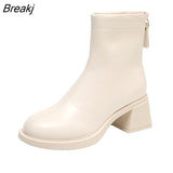 Boots for Women Fashion Chunky Heels Ankle Boots Female Winter White Warm Plush Short Boots Shoes Ladies High Heel