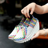 Women Plus Size 35-42 for Women 2024 Wedges Platform Sneakers Fashion Weave Hollow Ladies Loafers Slip-on Casual