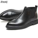 Winter Chelsea Boots Men Genuine Leather Shoes Men Ankle Boots Fashion Brand Autumn Winter Male Footwear Black