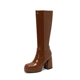Gold Knee High Boots Women 2023 Four Seasons 10cm Chunky Heels Shoes Square Toes Long Booties Big Size 48 Botas