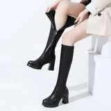 for Women Leather Very High Heel Footwear Elastic Winter Knee Shaft Ladies Boots Long Platform 2023 Novelty Demi-season