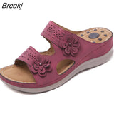 New 2023 Flower Women Sandals Fashion Premium Orthopedics Shoes Retro Wedge Platform Slippers Outdoor Beach Casual