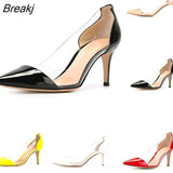 New Sexy Women Pumps 8 cm Pointed Toes Transparent Shallow Shoes PVC Kitten High Heels Professional Wedding