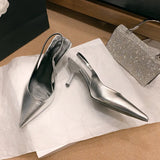 for Women 2024 Fashion Slip-on Women's High Heels Summer Solid Office and Career Sexy Pointed Toe Heeled Sandals