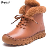 Winter Female Plus Velvet Genuine Leather Shoes Snow Platform Boots Women Thermal Cotton-padded Shoes Flat Ankle