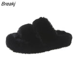 Women Platform Fur Fluffy Slipper Fashion Indoor Warm Plush Female Cotton Slippers Home Plus Size Flat Shoes Floor