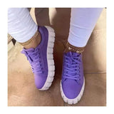 Brand New Casual Shoes Big Size Shoelaces Fashion Black Purple Leisure Woman Canvas Shoes Flats Zapatos Mujer