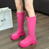Women Boots Fashion Casual Non Slip Zipper Knee Boots Woman Comfortable Round Boots Ladies Platform PU Winter Boot Female