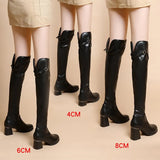 Heels Over The Knee Boots for Women 2023 Autumn Winter Slim PU Leather Thigh High Boots Woman Buckle Decor Black Long