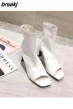 Peep Toe Ankle Boots Women Thin High Heels Shoes Women Gladiator Sandals Sexy Chelsea Boots Front Open Stilettos